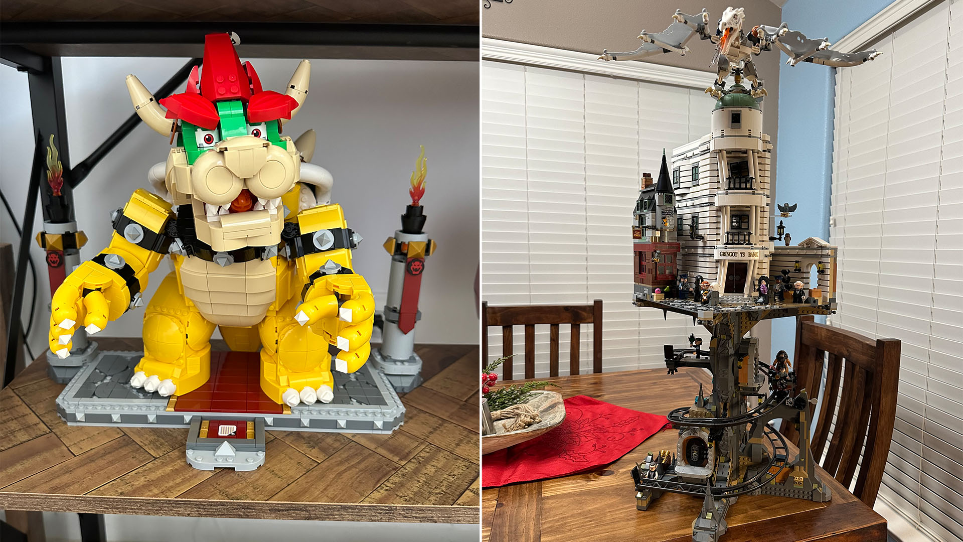 Trevor Rgoers' completed Bowser (left) and Gringotts (right) LEGO sets