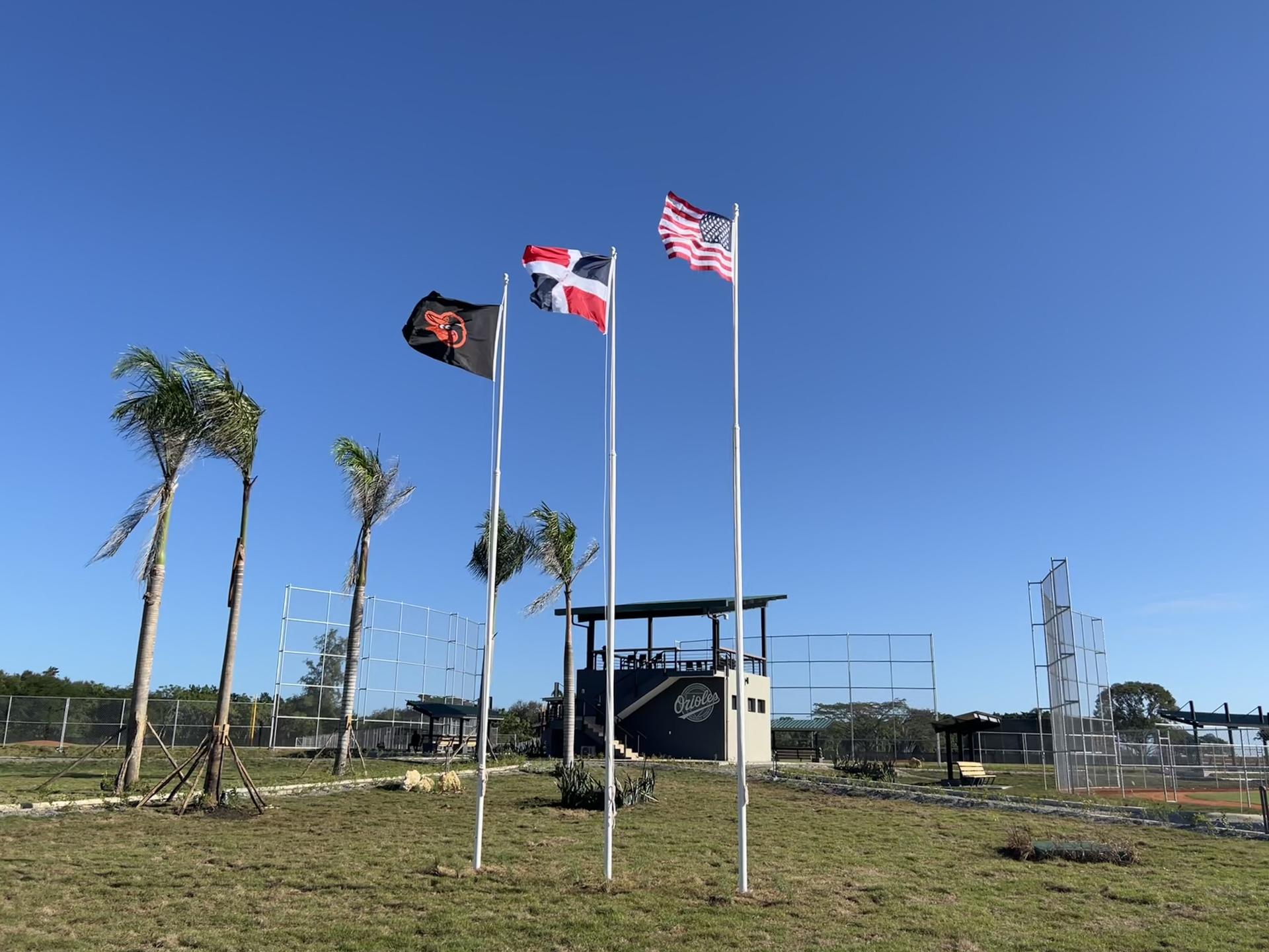 Flags at Orioles' Dominican Republic baseball academy