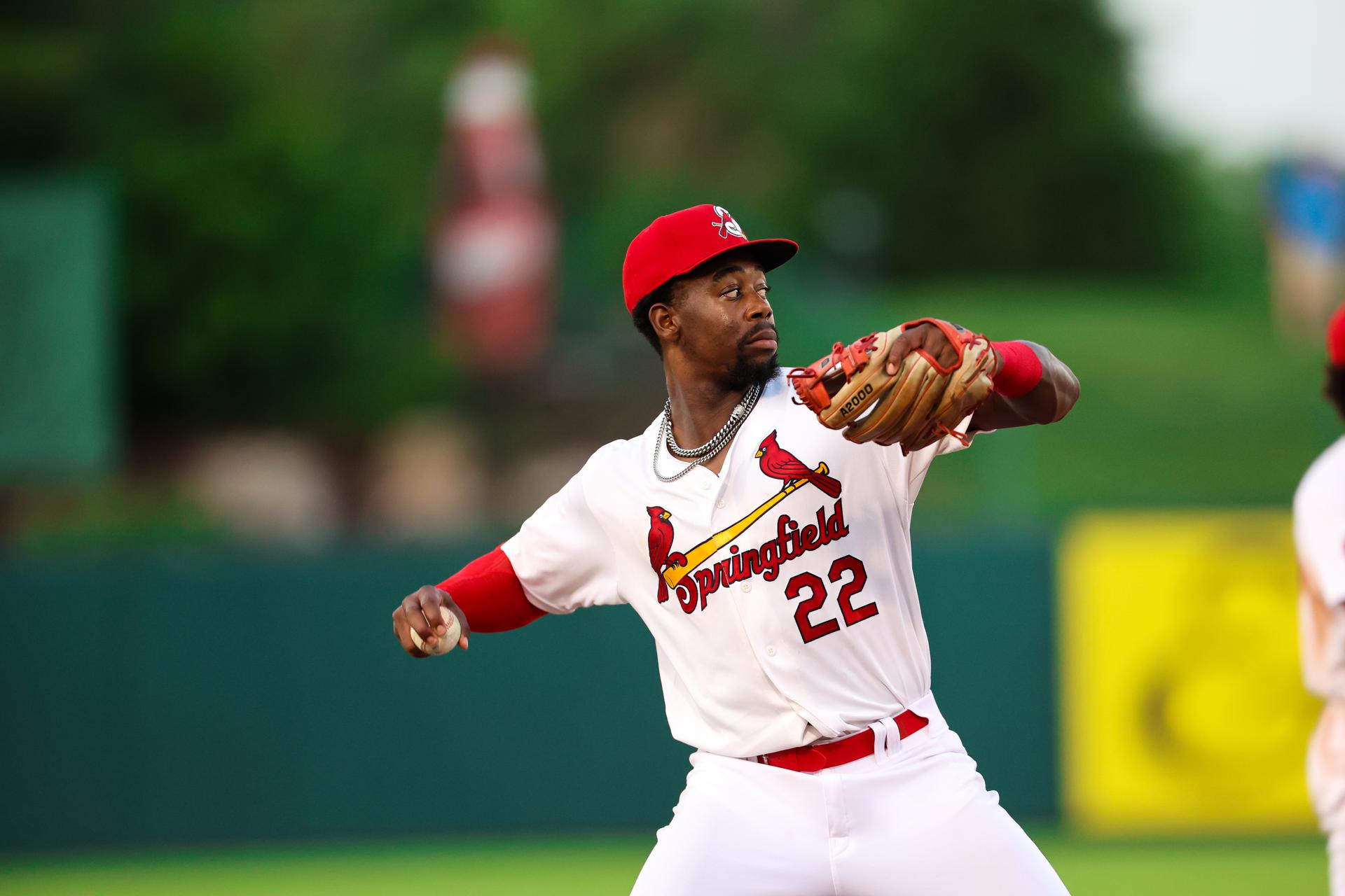 The Cardinals' 2020 1st-round Draft pick Jordan Walker prepares to throw a baseball