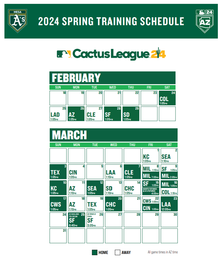A's 2024 Spring Training schedule