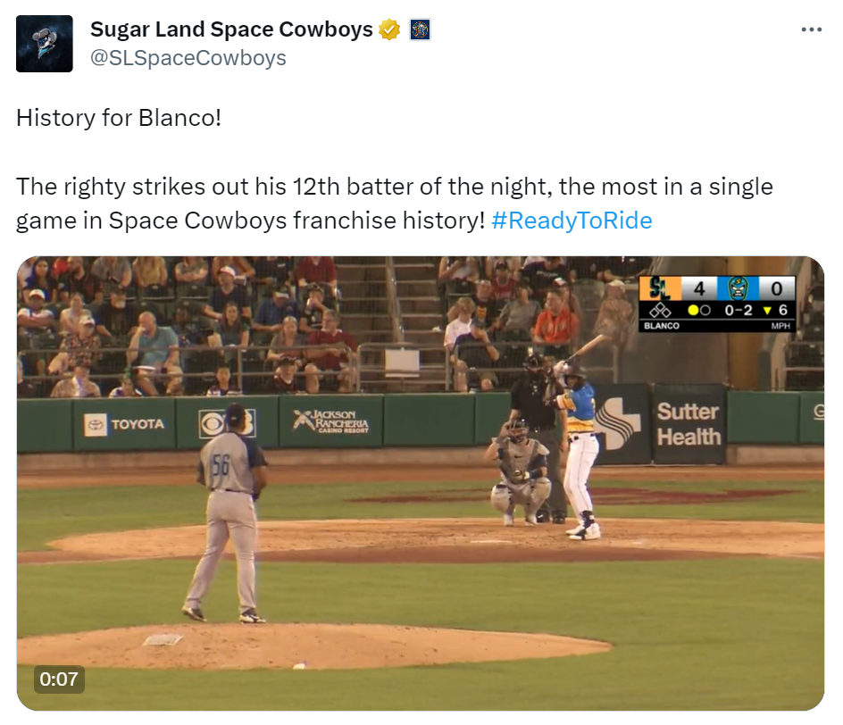 Screenshot of a tweet highlighting Ronel Blanco