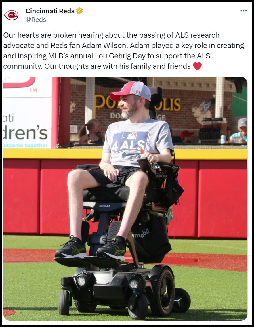 Reds post on X about passing of Adam Wilson