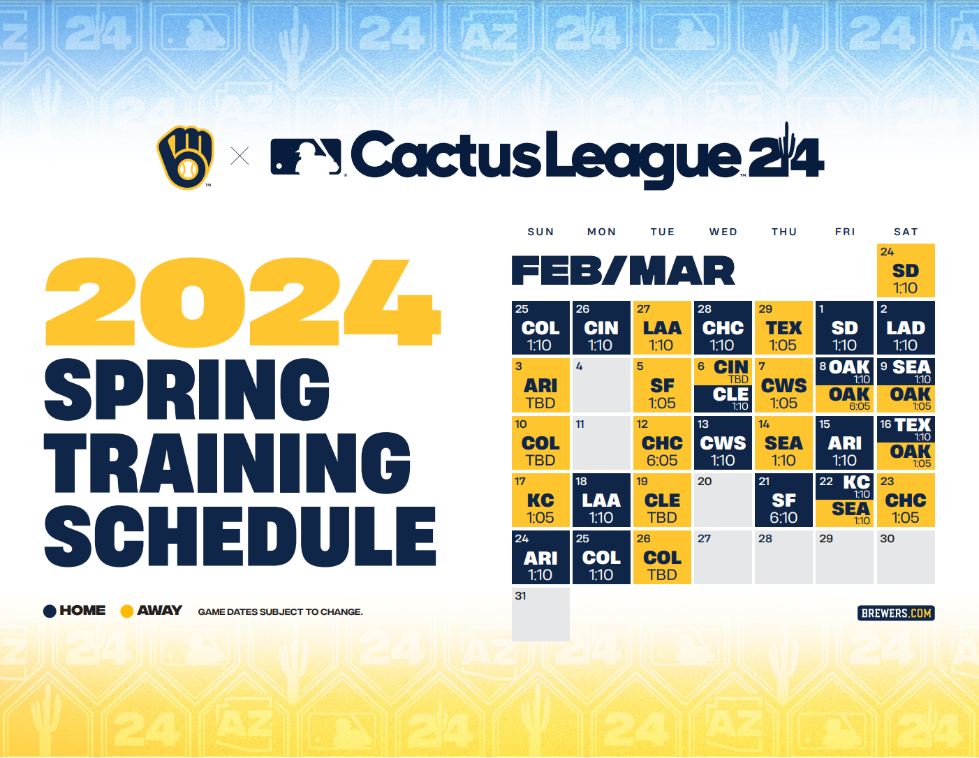 Brewers 2024 Cactus League schedule