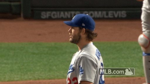 GIF of Dodgers starter Clayton Kershaw pointing while on the mound