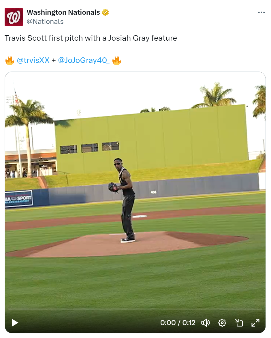 Travis Scott throws out first pitch at CACTI Park of the Palm Beaches