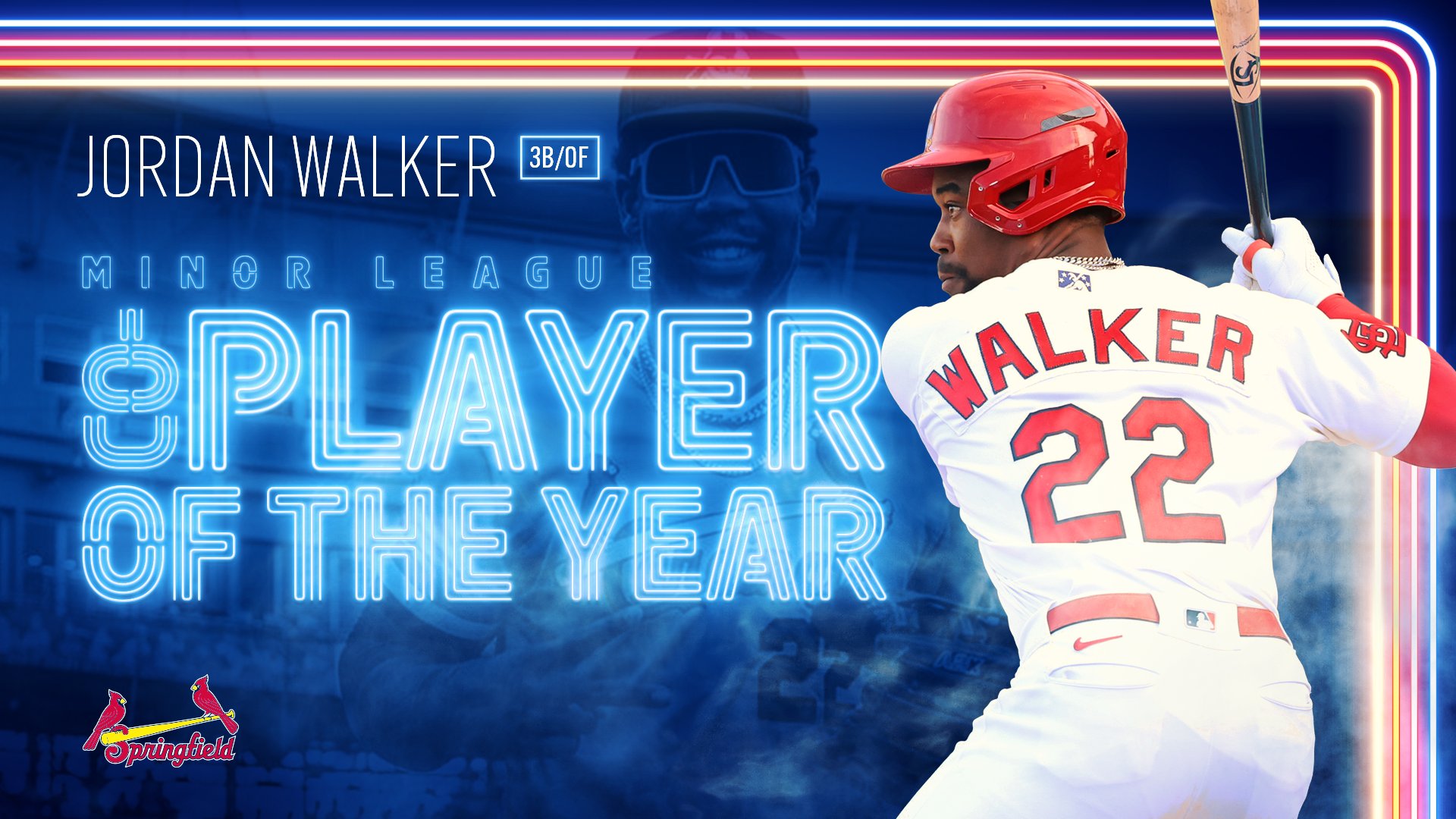 Graphic with a photo of Jordan Walker and text reading: Jordan Walker 3B/OF Minor League Player of the Year