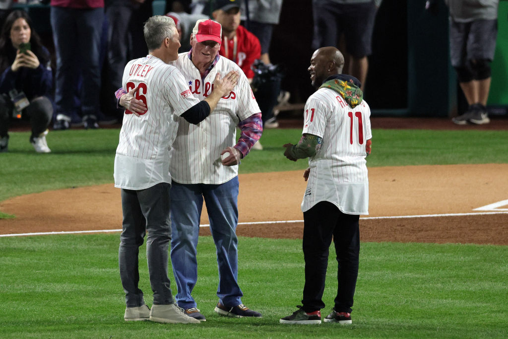 Chase Utley, Charlie Manuel and Jimmy Rollins