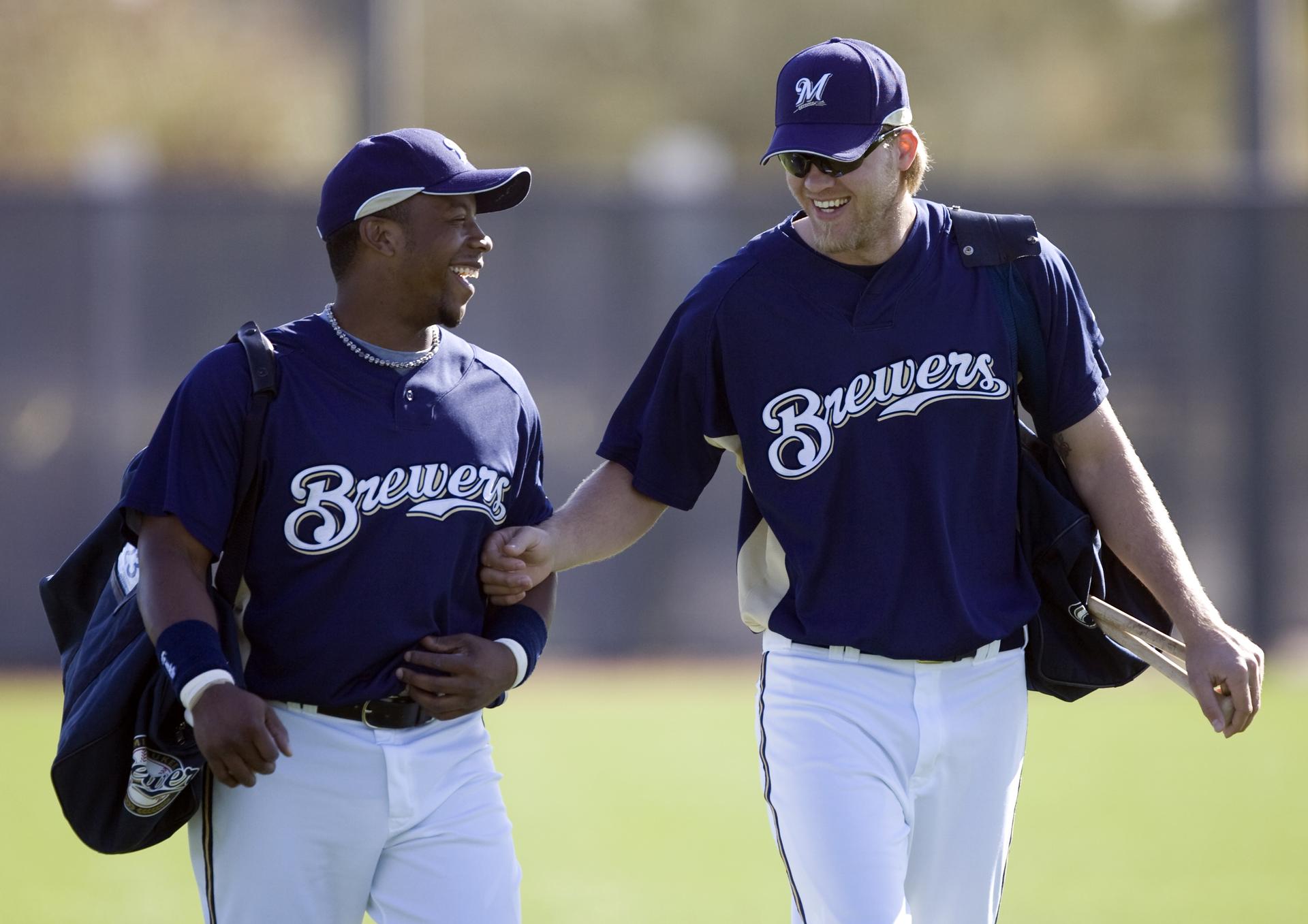 Rickie Weeks laughs with Corey Hart