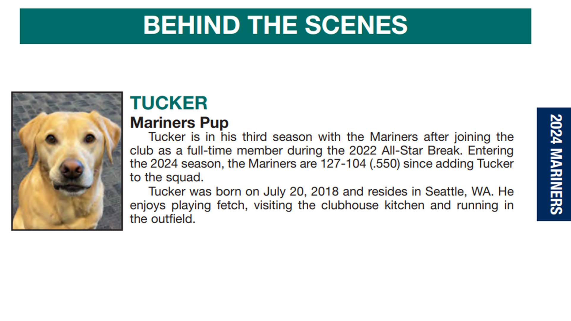 Tucker in the 2024 Mariners Media Guide