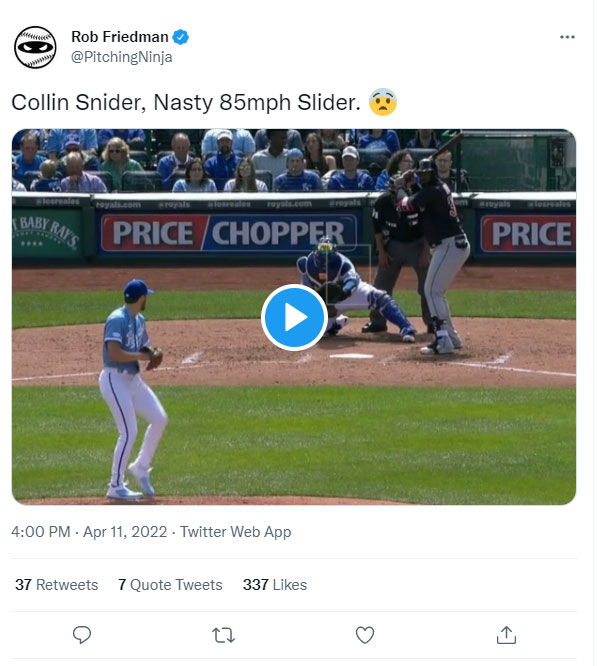 Pitching Ninja tweet of Collin Snider's slider