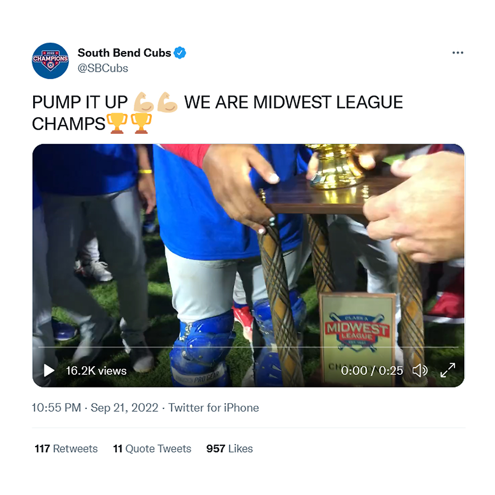 South Bend Cubs tweet