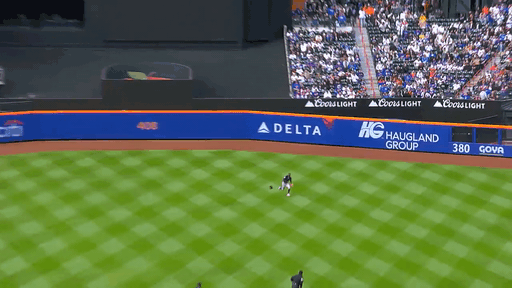 A gif of Marlins outfielder Jazz Chisholm Jr. making a diving catch
