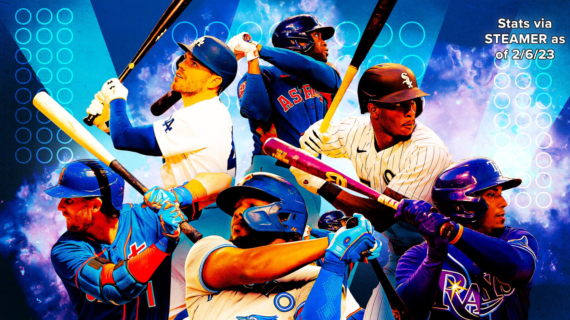 Designed image of multiple players who will contend for batting average title in 2023