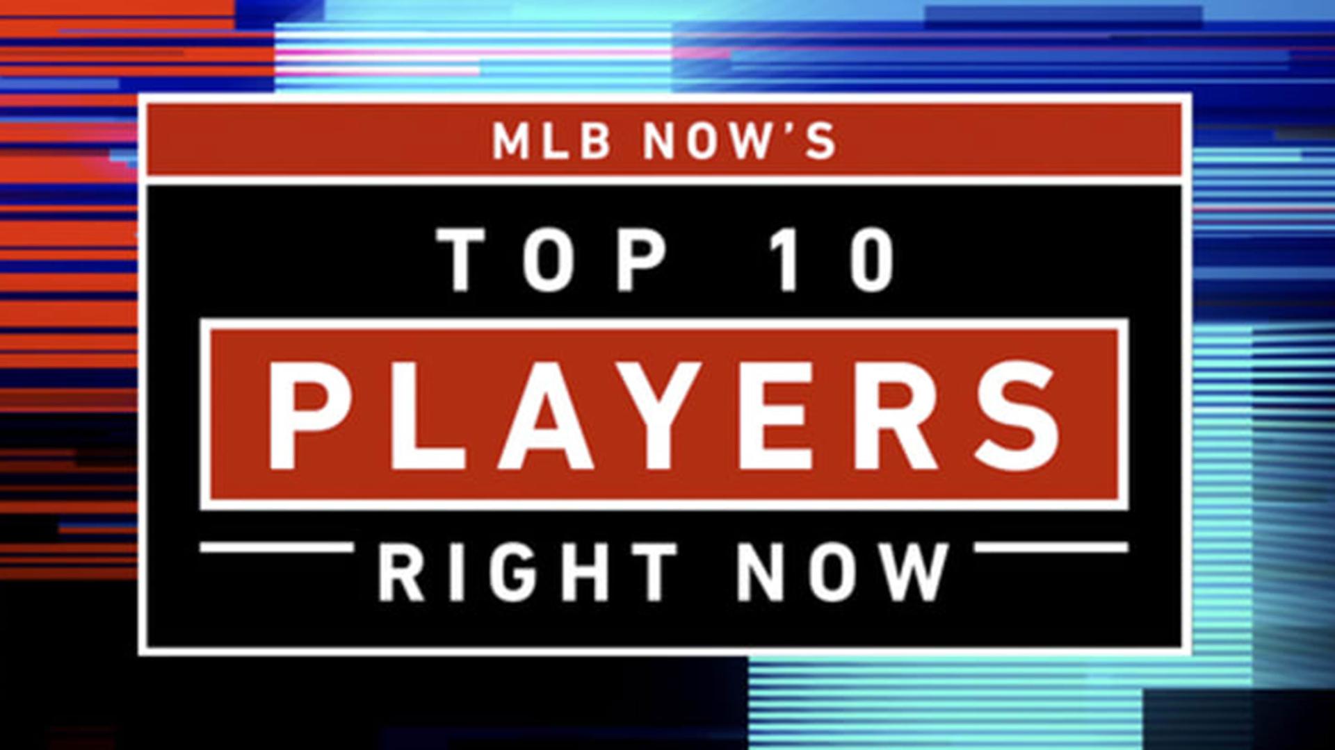A red-and-black box reading, ''MLB NOW'S TOP 10 PLAYERS RIGHT NOW''