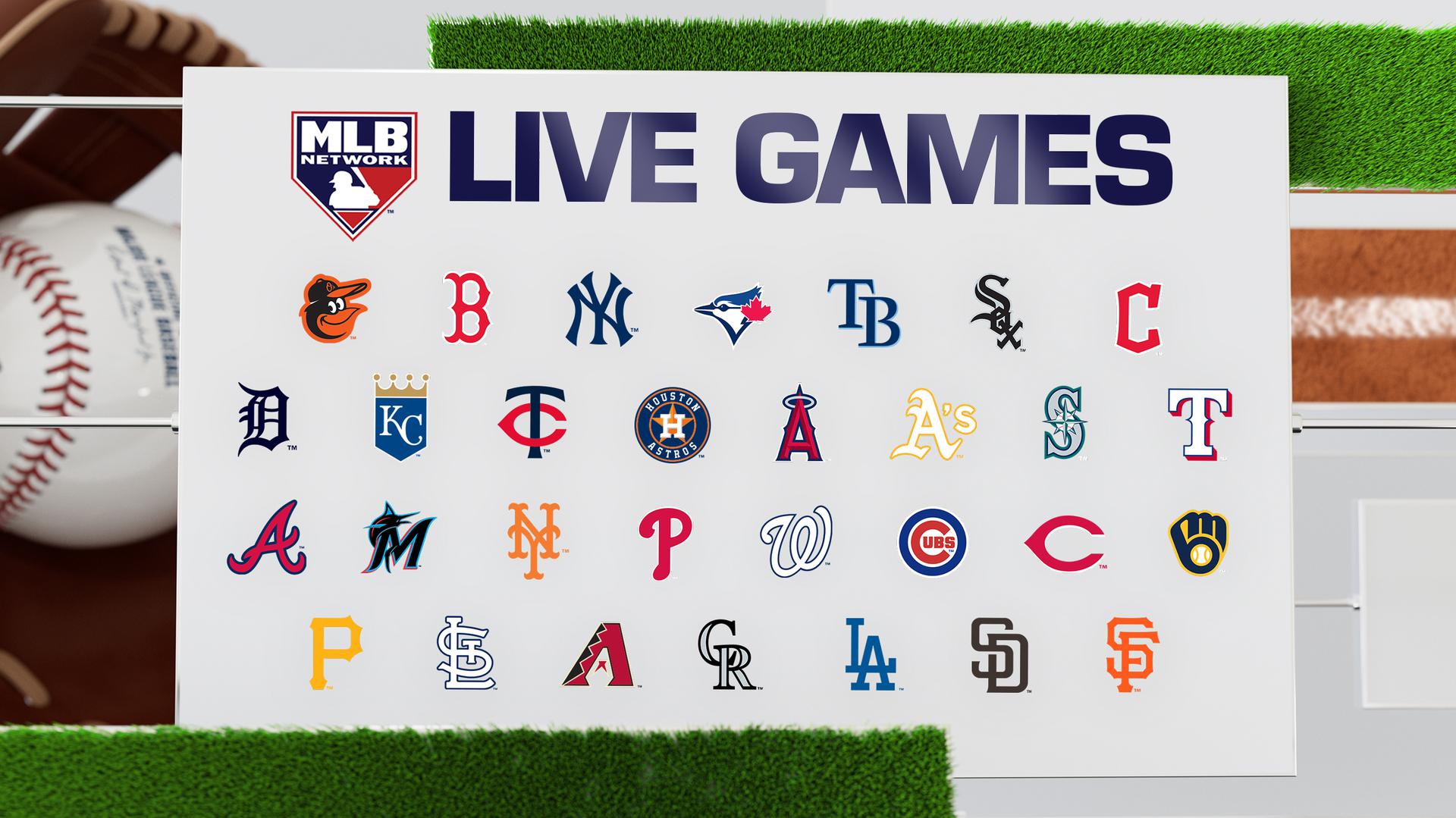 The MLB Network logo and logos from all 30 MLB teams