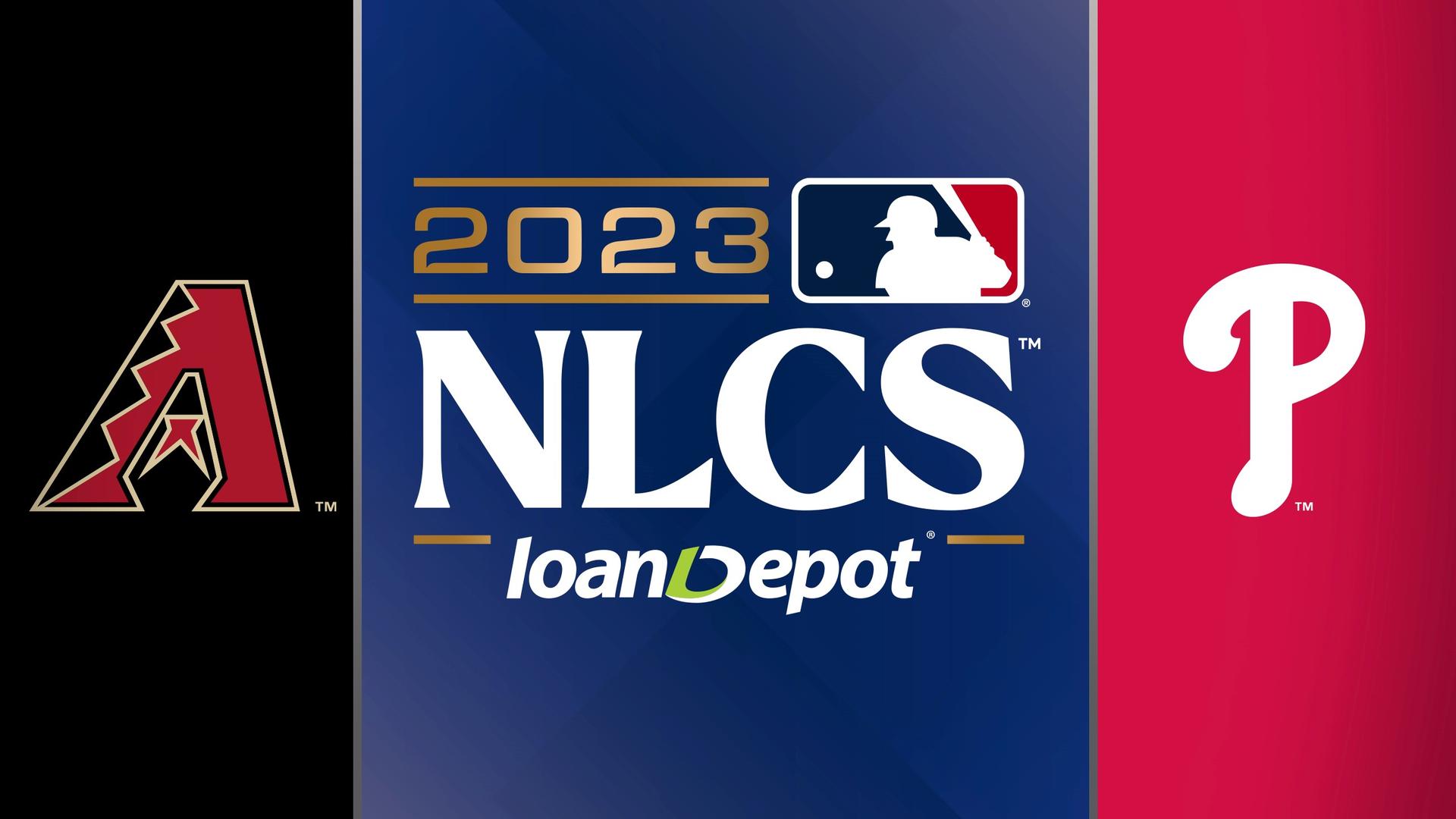 The NLCS logo flanked by D-backs and Phillies logos