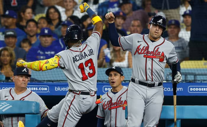 Ronald Acuña Jr. and Austin Riley celebrate