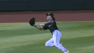An animated gif of Corbin Carroll making a diving catch