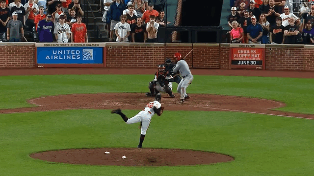 An animated gif of Cionel Perez catching a line drive back to the mound