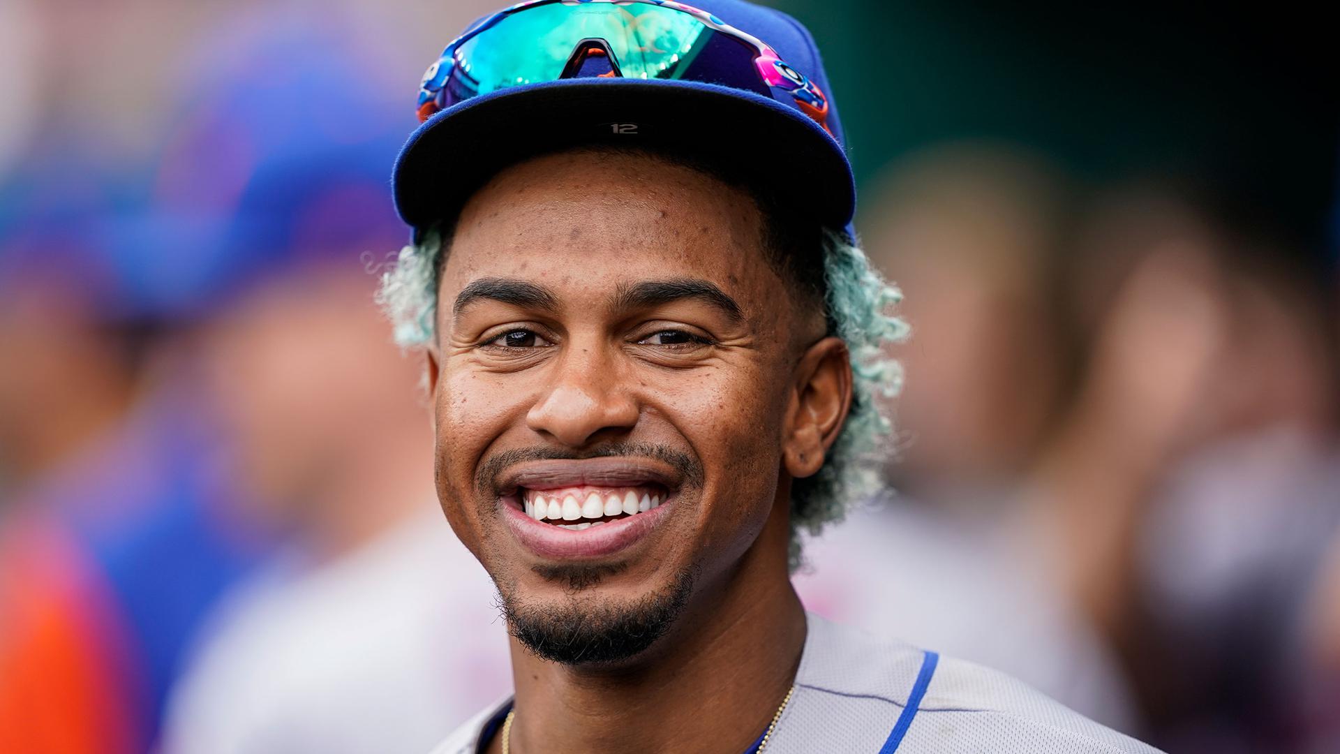 Francisco Lindor smiles and looks at the camera
