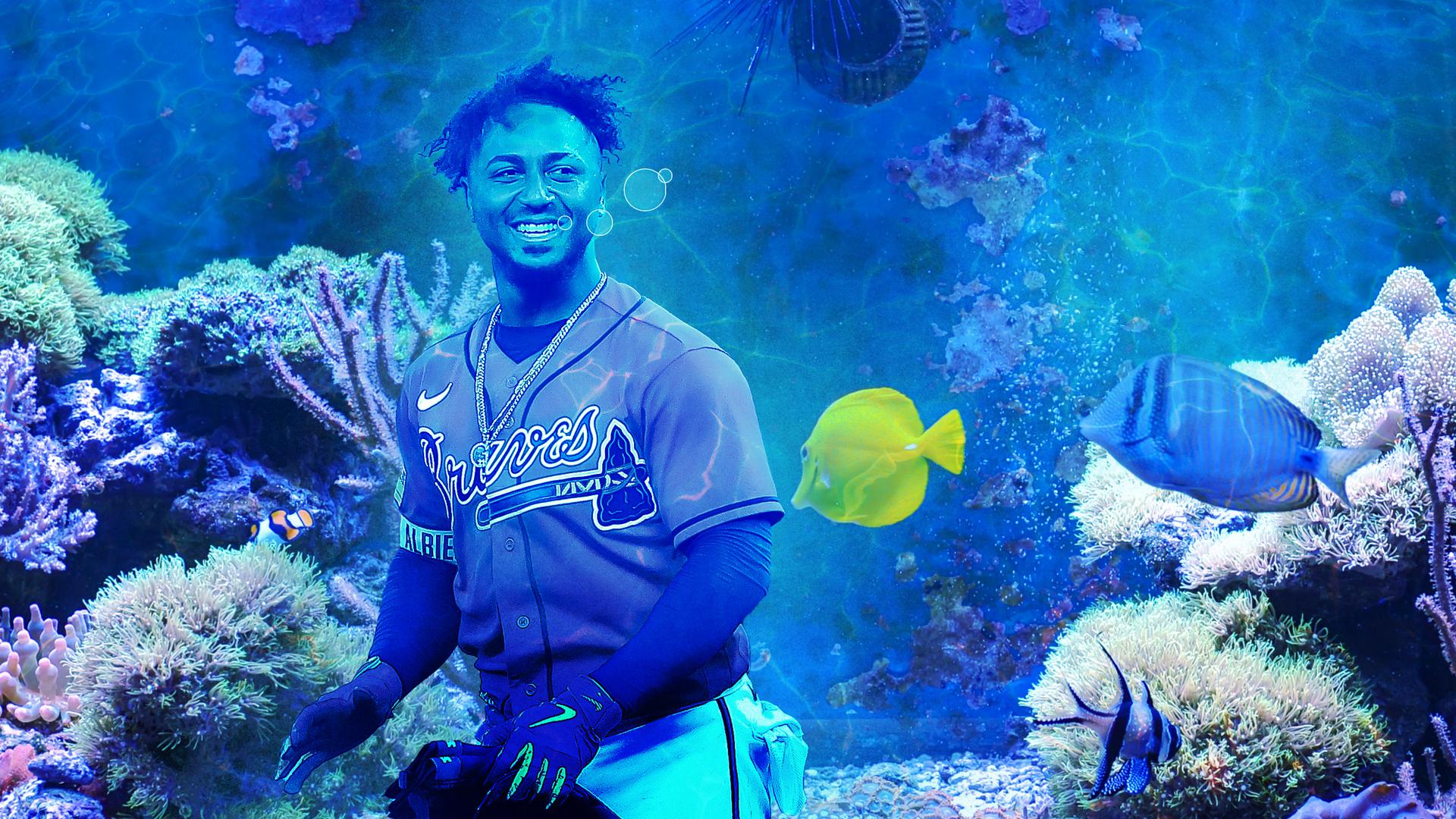 A rendering of Ozzie Albies and a fish tank