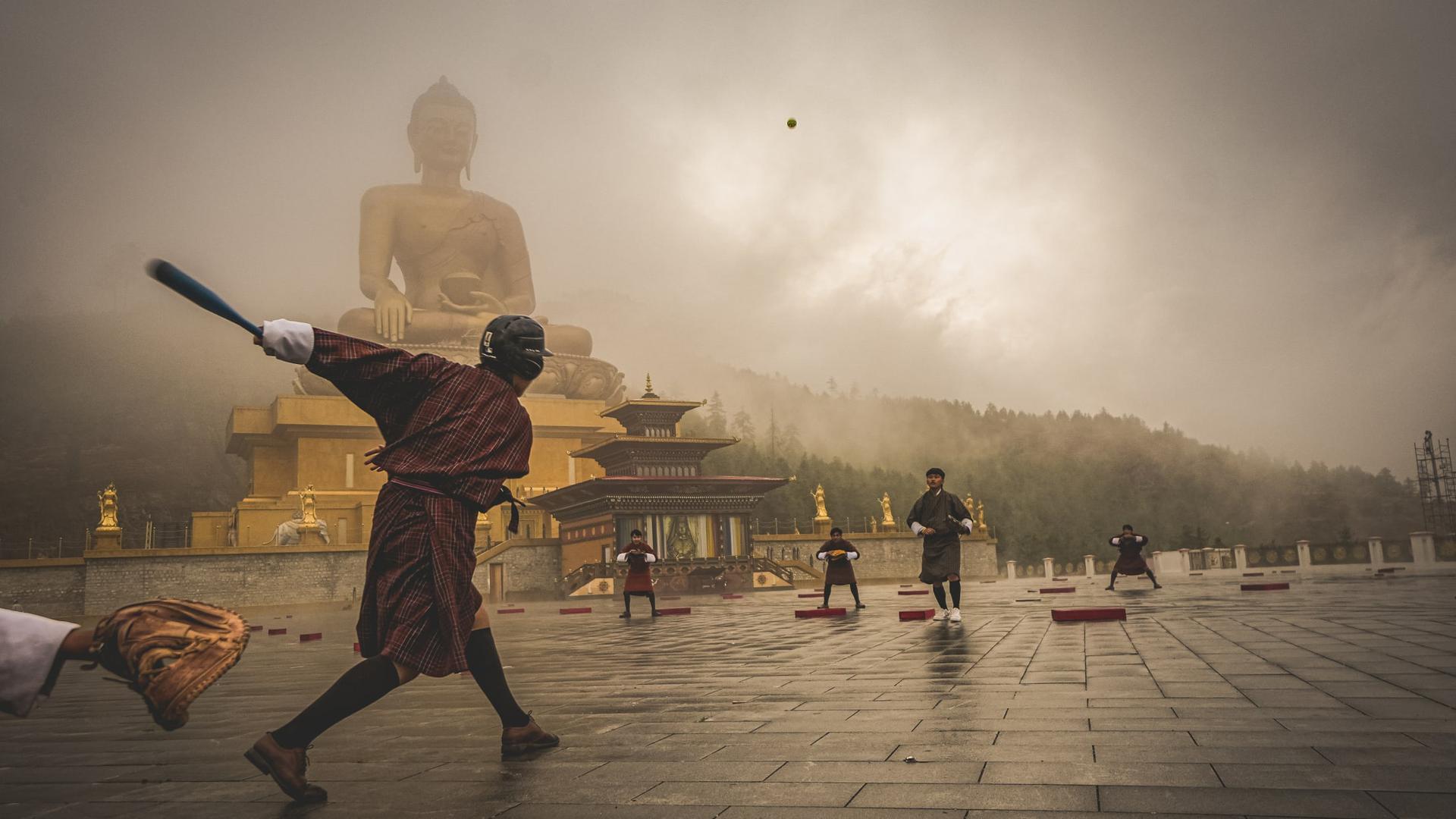 Baseball being played in the country of Bhutan