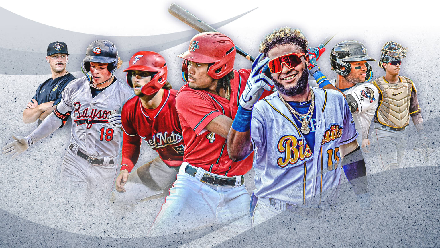 A collage of top prospects in MLB farm systems